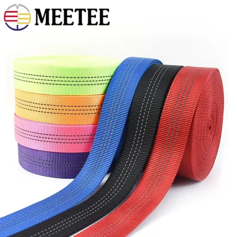 25mm 2-10M Reflective Nylon Webbing Tape Double-layer Tubular Backpack Ribbon Pet Collar Safety Bands DIY Bag Sewing Accessories