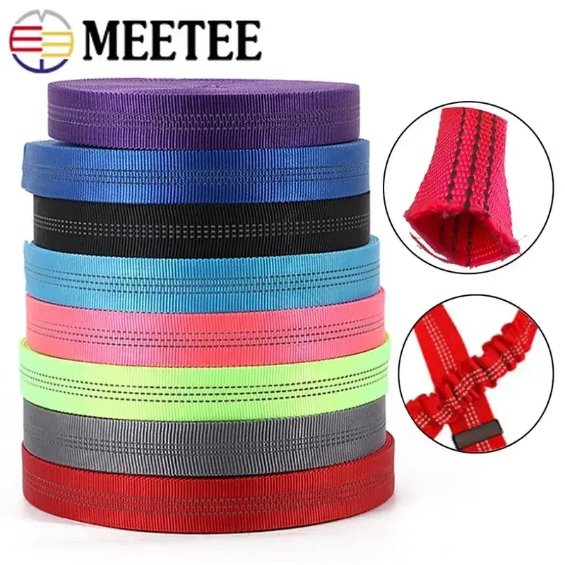 25mm 2-10M Reflective Nylon Webbing Tape Double-layer Tubular Backpack Ribbon Pet Collar Safety Bands DIY Bag Sewing Accessories