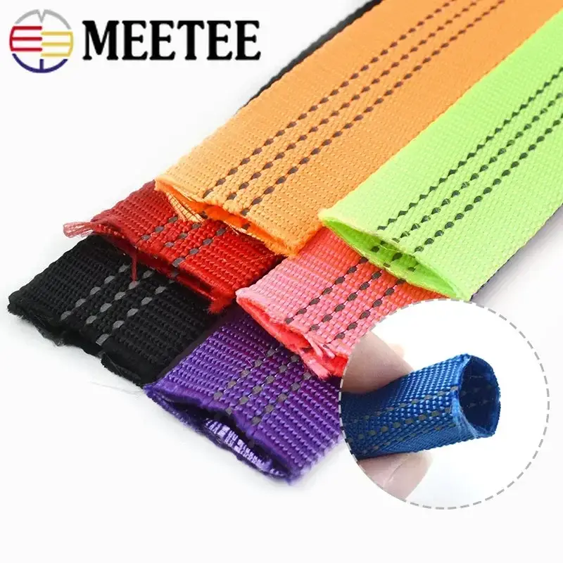 25mm 2-10M Reflective Nylon Webbing Tape Double-layer Tubular Backpack Ribbon Pet Collar Safety Bands DIY Bag Sewing Accessories