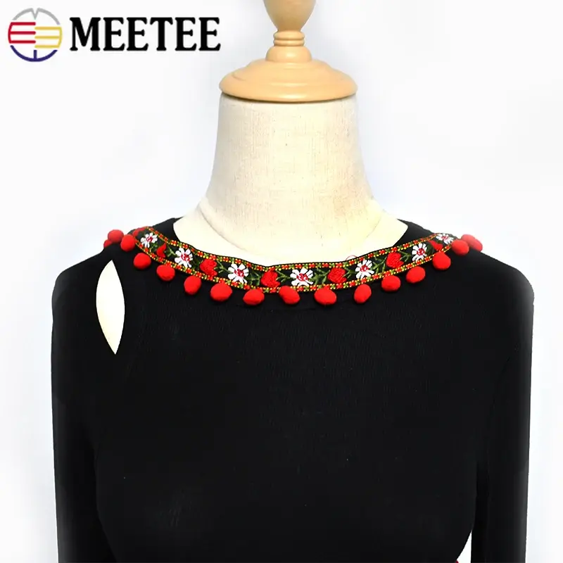 Meetee 2Yards White Cotton Tassel Lace Trim Ball Fringe Knitted Fabric Ribbon Beaded Handmade Craft Decor DIY Sewing Accessories