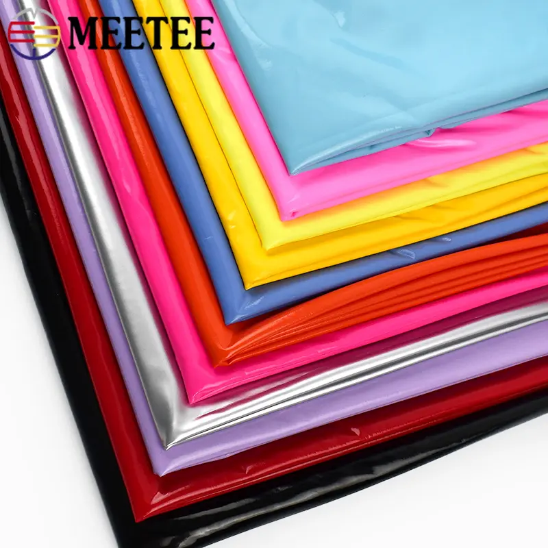 Meetee 50*145cm Shiny Glossy Soft Leather Fabric Elastic Faux PU Fabrics for Dress Clothes Cloth Material DIY Sewing Accessories