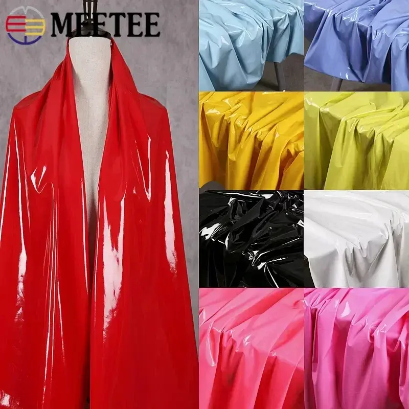 Meetee 50*145cm Shiny Glossy Soft Leather Fabric Elastic Faux PU Fabrics for Dress Clothes Cloth Material DIY Sewing Accessories