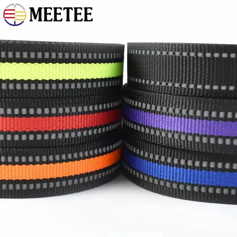 2/5M 15/20/25mm Reflective Webbing Tape for Strap Polyester Ribbon Band Pet Colllar Safety Belt Bias Binding DIY Bag Accessories