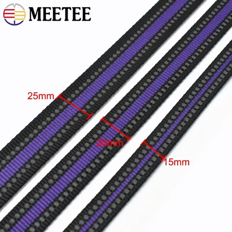 2/5M 15/20/25mm Reflective Webbing Tape for Strap Polyester Ribbon Band Pet Colllar Safety Belt Bias Binding DIY Bag Accessories