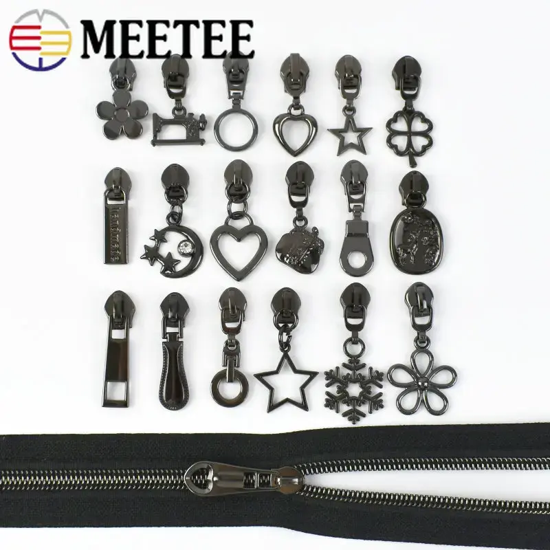 5# 2/4M GunBlack Nylon Zippers Tapes +Zipper Slider Head Bags Pocket Zip Pulls Wallet Plastic Zips Repair DIY Sewing Accessories