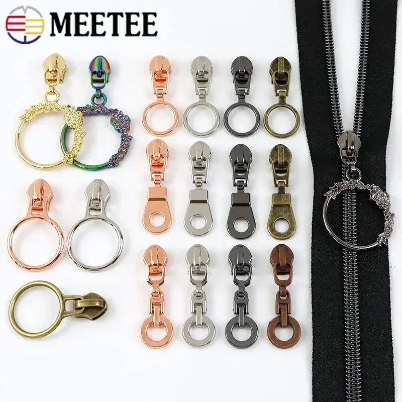 5-20Pcs 5# O Ring Zipper Sliders for Nylon Zippers Bags Zips Pulls Head Wallet Clothes Zip Puller Replacement Sewing Accessories