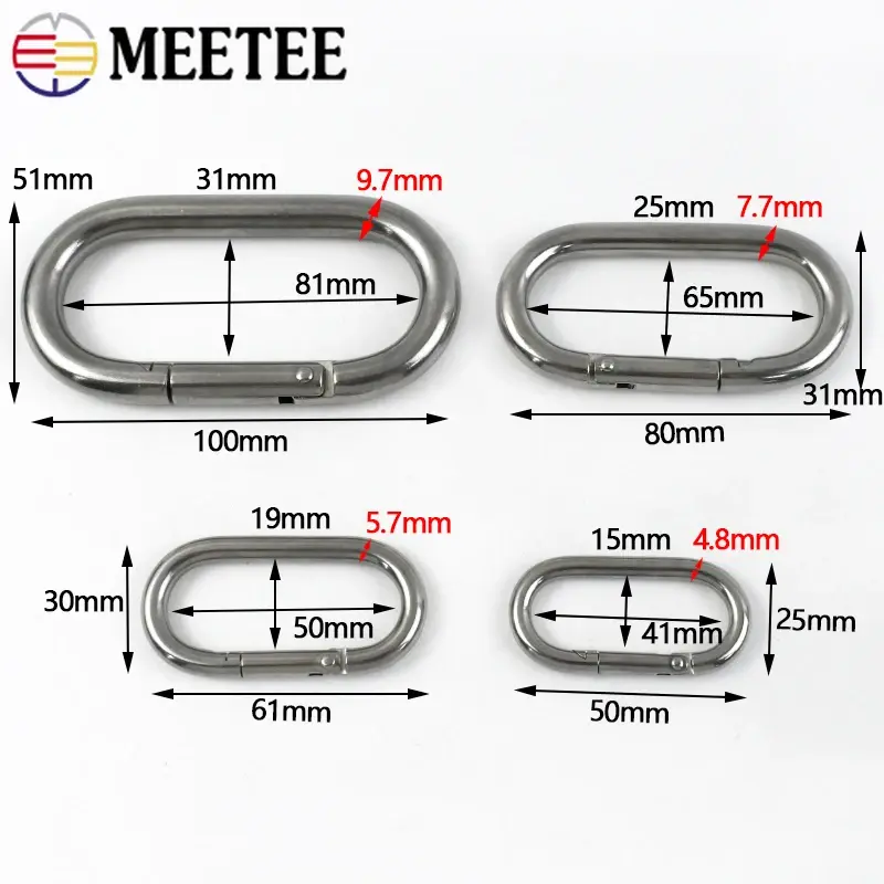 1-3Pcs 5/6/8/10mm 304 Stainless Steel Carabiner Buckle O Ring Clasp Knapsack Strap Waistband Spring Snap Hook Hardware Accessory