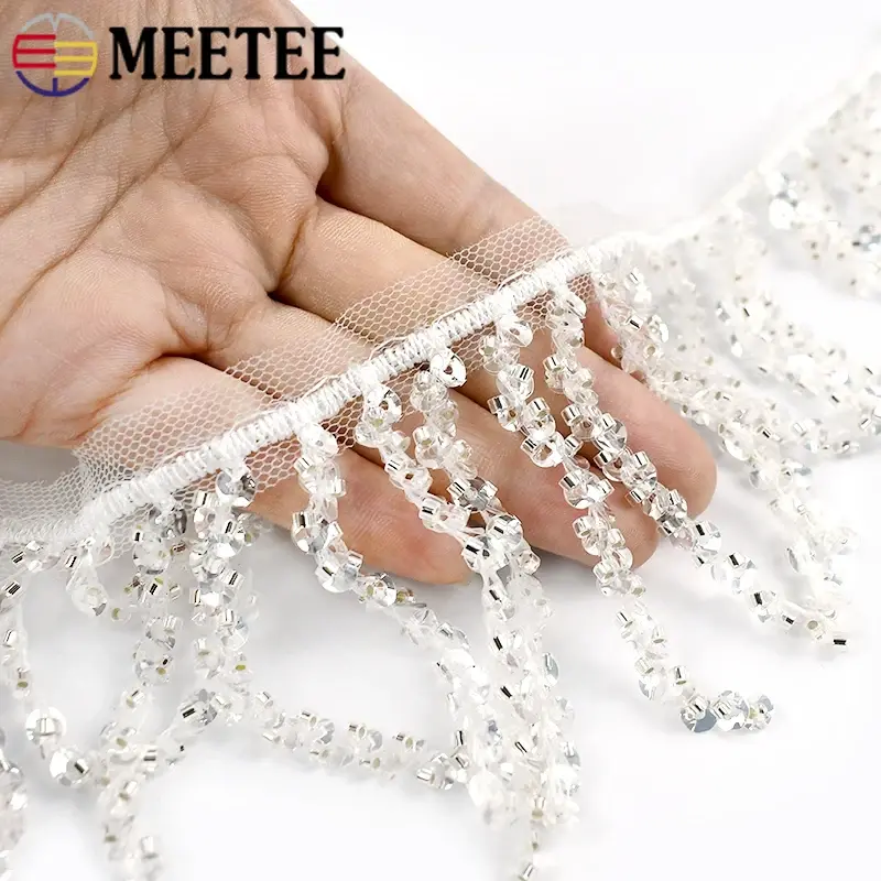 1-5Yards 7cm Crystal sequins Fringe Tassel for sewing Beaded Lace Trim Latin Dance Wedding Dresses Trimming DIY Accessories
