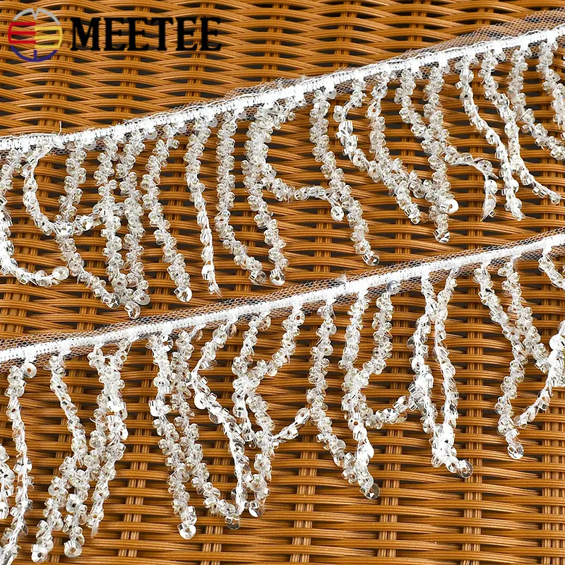 1-5Yards 7cm Crystal sequins Fringe Tassel for sewing Beaded Lace Trim Latin Dance Wedding Dresses Trimming DIY Accessories