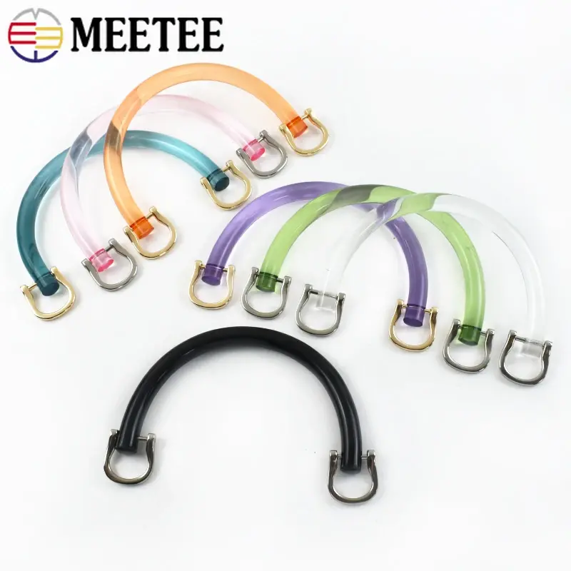 1/2/3Sets Acrylic D Ring Bag Handle with Two Metal Buckles Transparent Resin Wristband Handbag Kiss Frame Clasp Bags Accessories