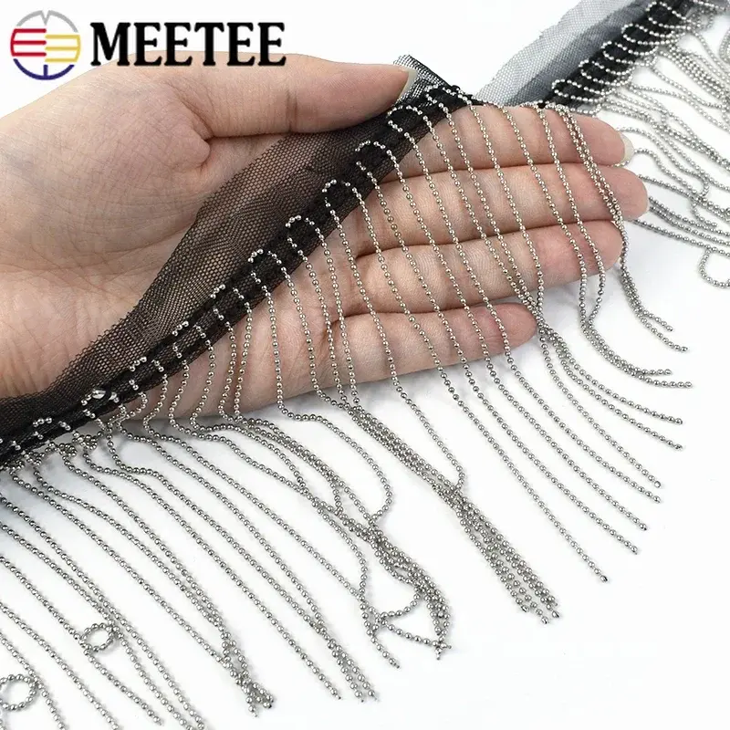 Meetee 6-15cm 2/5Yards Metal Beads Chain Tassels Fringe Clothes Beaded Lace Trim Party Dress Jacket Decor DIY Sewing Accessories