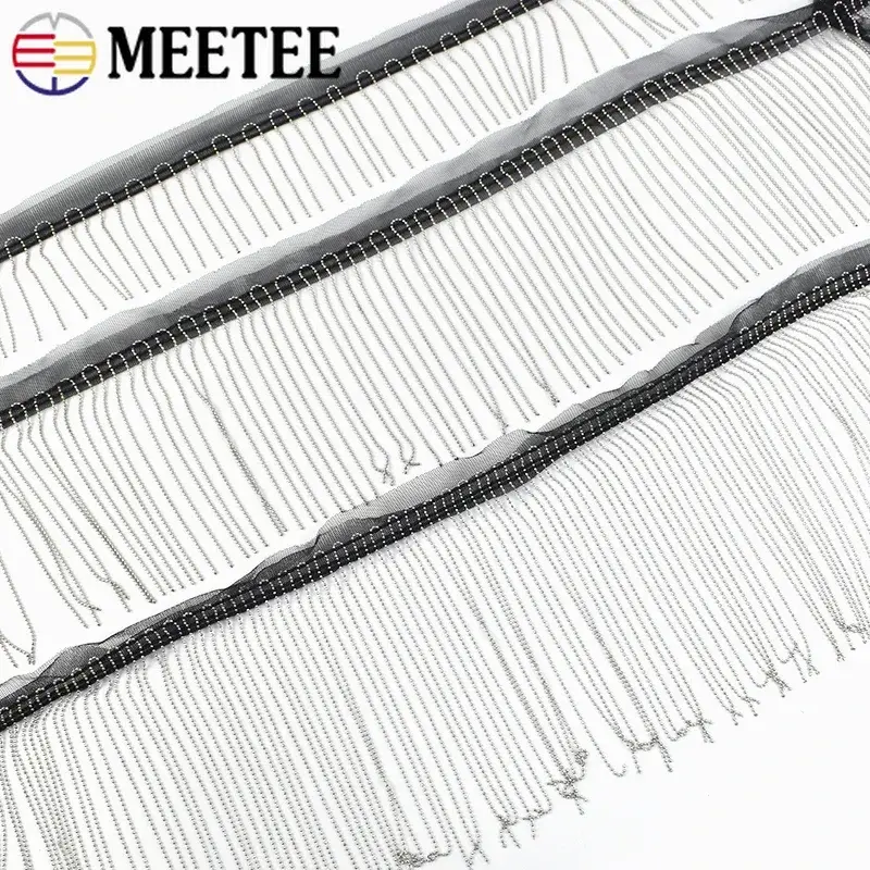 Meetee 6-15cm 2/5Yards Metal Beads Chain Tassels Fringe Clothes Beaded Lace Trim Party Dress Jacket Decor DIY Sewing Accessories