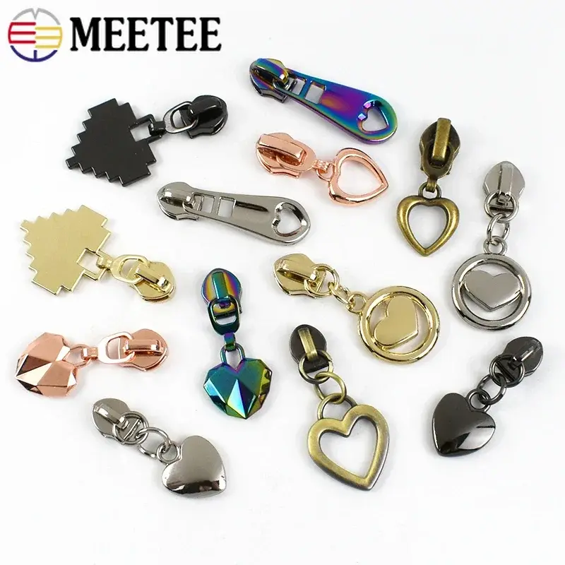 5# 5-30Pcs Heart Zipper Pulls Zippers Slider for Nylon Zip Tape Bags Shoes Zips Head Repair Kits DIY Clothing Sewing Accessories
