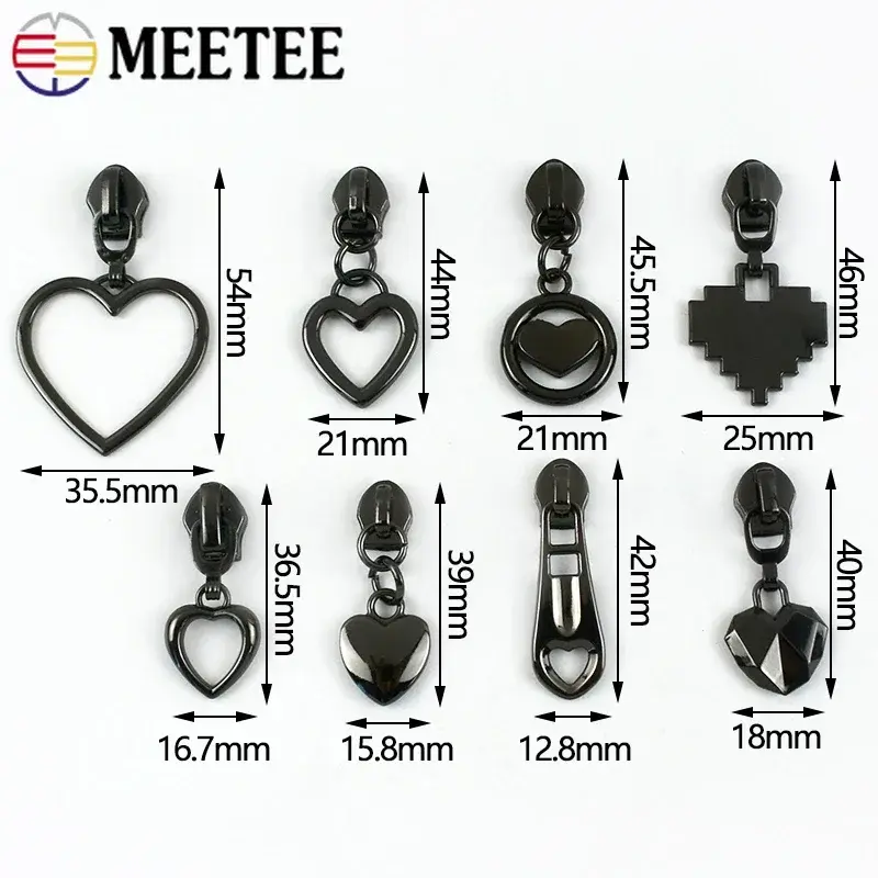 5# 5-30Pcs Heart Zipper Pulls Zippers Slider for Nylon Zip Tape Bags Shoes Zips Head Repair Kits DIY Clothing Sewing Accessories