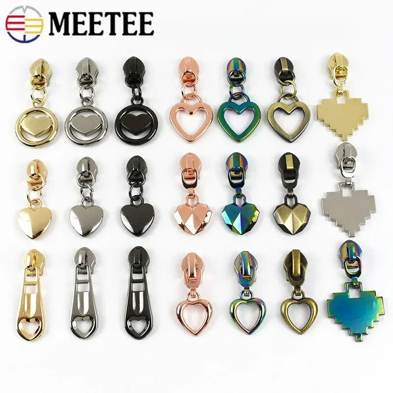5# 5-30Pcs Heart Zipper Pulls Zippers Slider for Nylon Zip Tape Bags Shoes Zips Head Repair Kits DIY Clothing Sewing Accessories