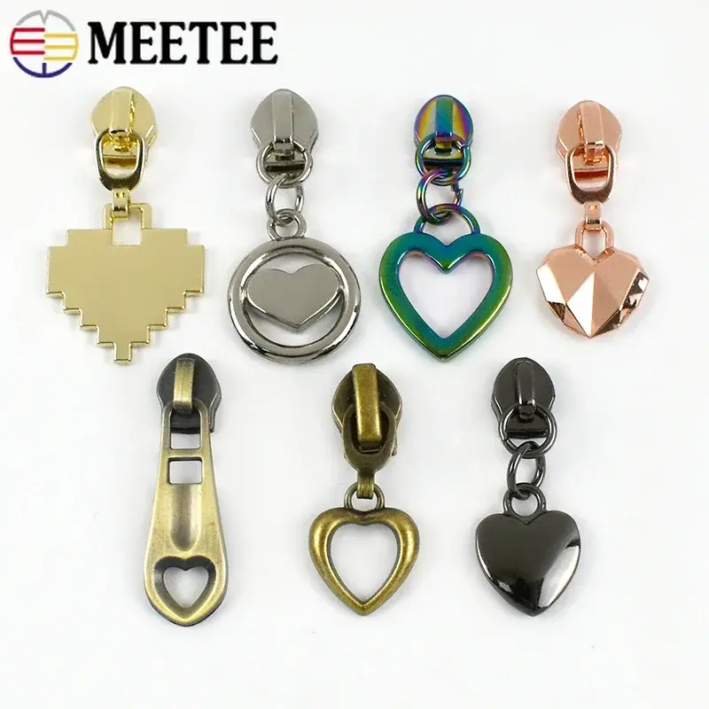 5# 5-30Pcs Heart Zipper Pulls Zippers Slider for Nylon Zip Tape Bags Shoes Zips Head Repair Kits DIY Clothing Sewing Accessories