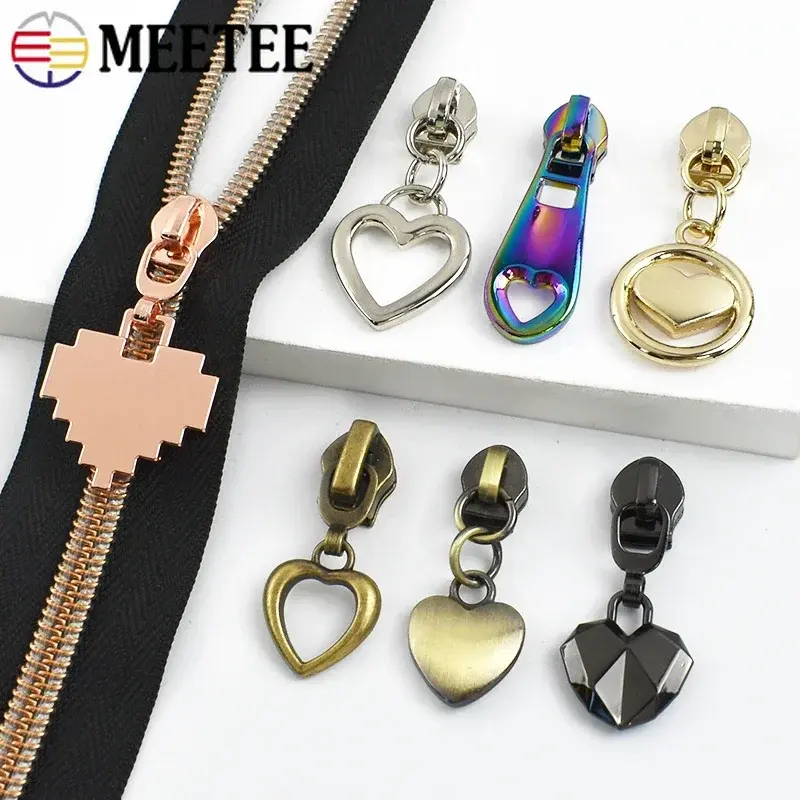 5# 5-30Pcs Heart Zipper Pulls Zippers Slider for Nylon Zip Tape Bags Shoes Zips Head Repair Kits DIY Clothing Sewing Accessories