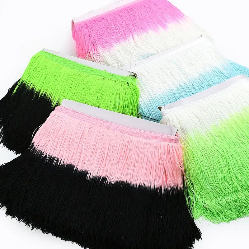 Meetee Gradient Color Fringe Tassel Trim 1-5M 20cm Fringes for Latin Dress Clothes Curtain DIY Garment Sewing Accessories Fabric