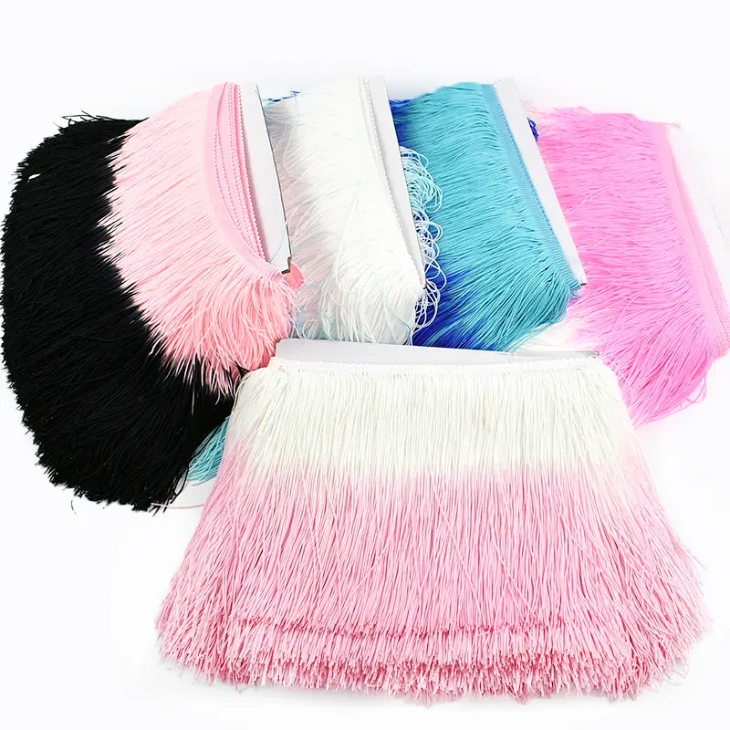 Meetee Gradient Color Fringe Tassel Trim 1-5M 20cm Fringes for Latin Dress Clothes Curtain DIY Garment Sewing Accessories Fabric