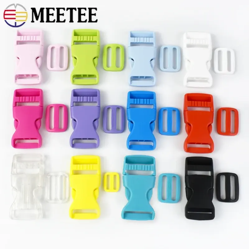 Meetee 5-20Sets 15-25mm Plastic Release Buckle Closure Bag Strap Adjust Ring Clasp Webbing Tri-Glide Slider Hook DIY Accessories