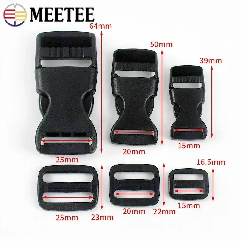Meetee 5-20Sets 15-25mm Plastic Release Buckle Closure Bag Strap Adjust Ring Clasp Webbing Tri-Glide Slider Hook DIY Accessories