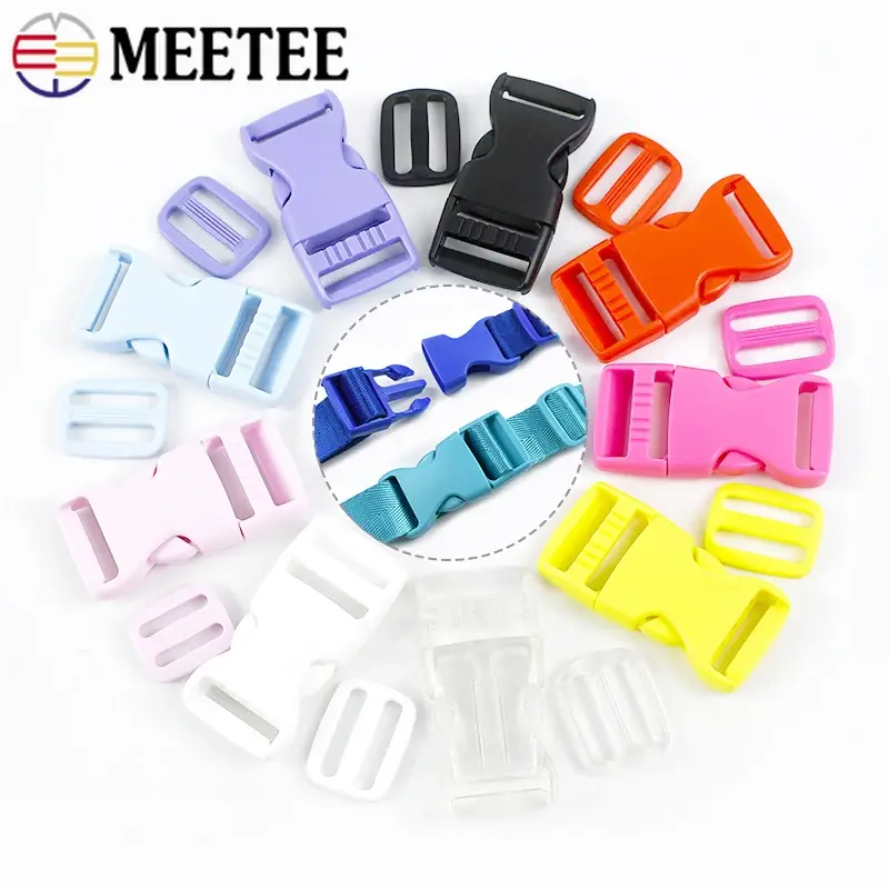 Meetee 5-20Sets 15-25mm Plastic Release Buckle Closure Bag Strap Adjust Ring Clasp Webbing Tri-Glide Slider Hook DIY Accessories
