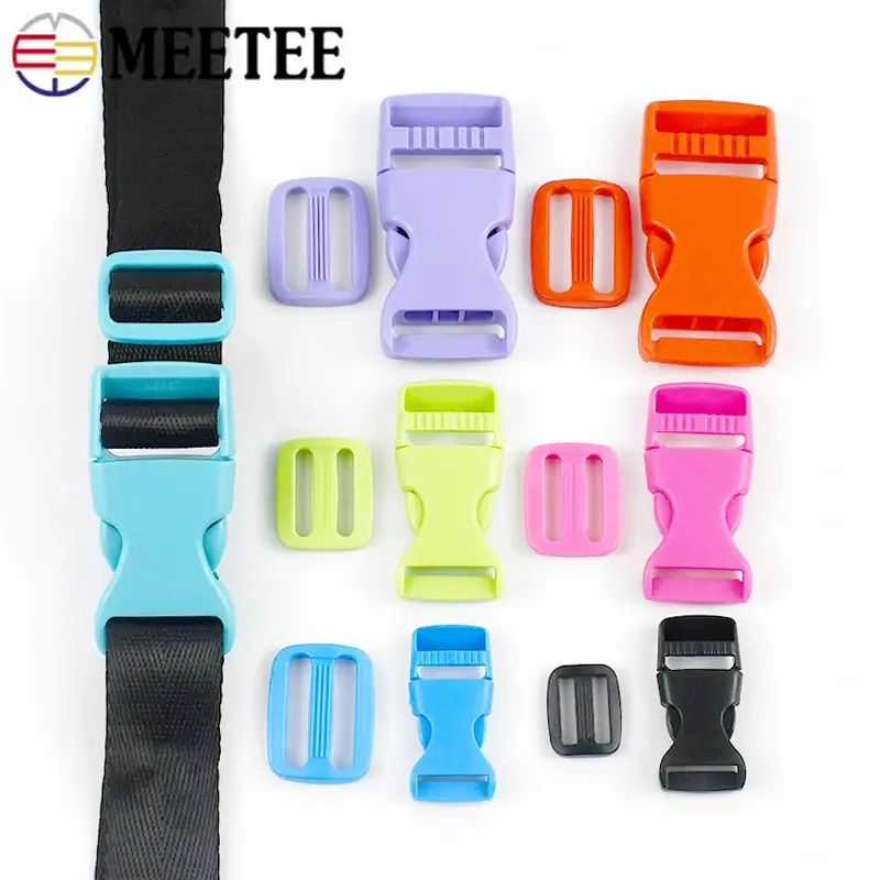 Meetee 5-20Sets 15-25mm Plastic Release Buckle Closure Bag Strap Adjust Ring Clasp Webbing Tri-Glide Slider Hook DIY Accessories