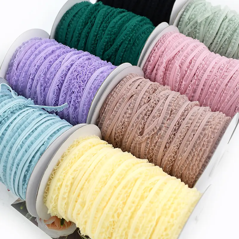 15mm Elastic Organza Lace Ruffle Trim Ribbon 10-45M Elastics Band for Headdress Bow Dress Decor DIY Clothes Sewing Accessories