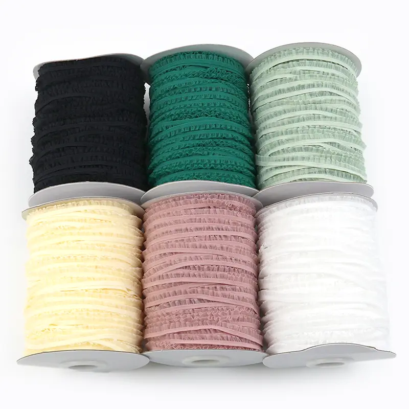 15mm Elastic Organza Lace Ruffle Trim Ribbon 10-45M Elastics Band for Headdress Bow Dress Decor DIY Clothes Sewing Accessories