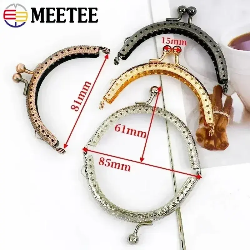 Meetee 2-10Pcs 85mm Metal Embossed Handle Purse Frame Kiss Clasp Women Bags Handles Sewing Brackets Accessories for Handbags