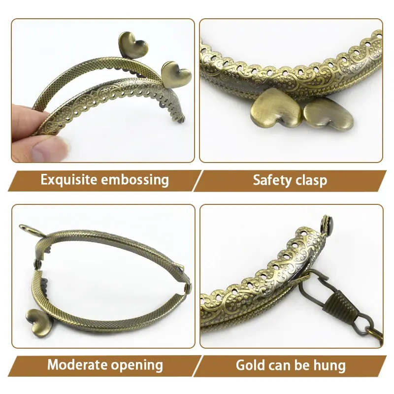 85mm Semicircle Kiss Lock Clasp Metal Buckle Hardware for Purse Handbag Wallet Frame Handle Embossed Design 5 Colors 2/5/10Pcs
