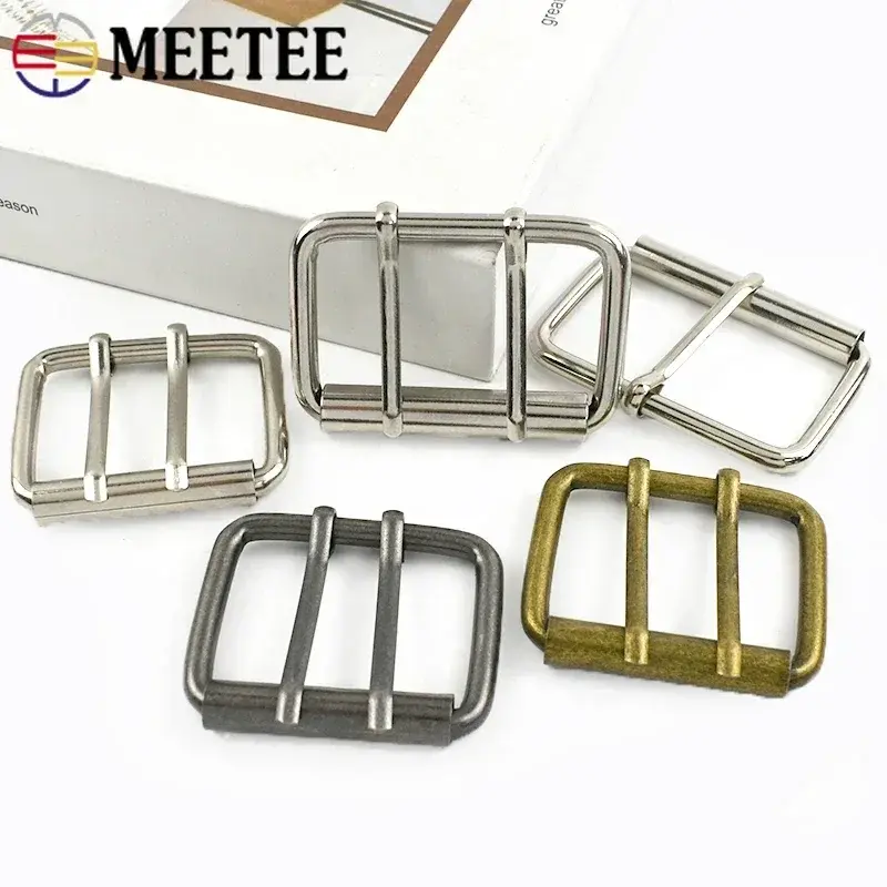 Meetee 2/5Pcs 40/50mm Metal Pin Roller Buckle for Bags Strap Single/Double Belt Head Waistband Adjust Clasp Hardware Accessories