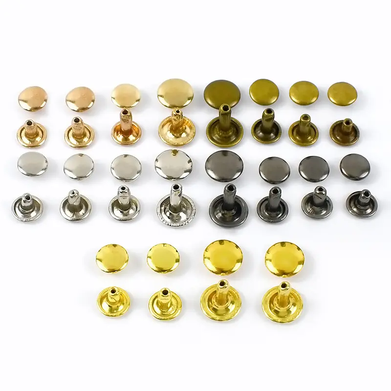 100sets Metal Double Cap Rivet Stud Button Round Nail Rivets Press Snap Buttons for Leather Clothes Bags Shoes Craft Accessories