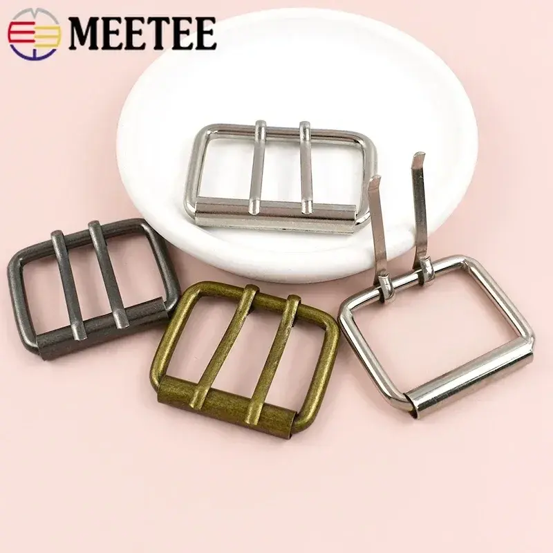 Meetee 2/5Pcs 40/50mm Metal Pin Roller Buckle for Bags Strap Single/Double Belt Head Waistband Adjust Clasp Hardware Accessories
