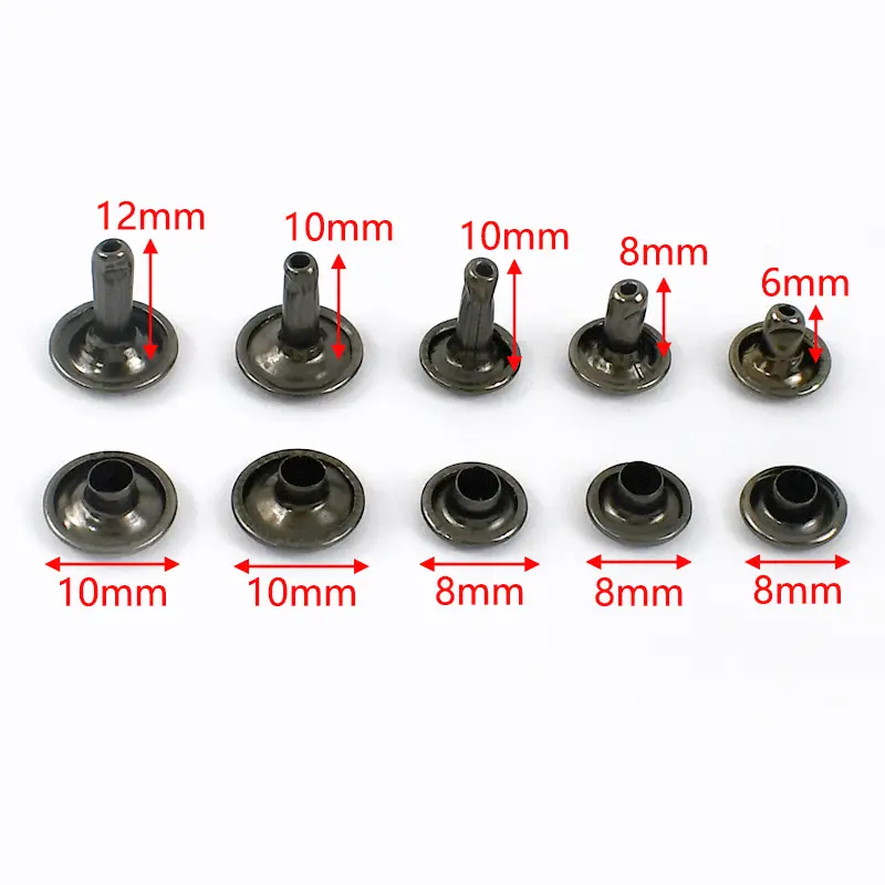 100sets Metal Double Cap Rivet Stud Button Round Nail Rivets Press Snap Buttons for Leather Clothes Bags Shoes Craft Accessories