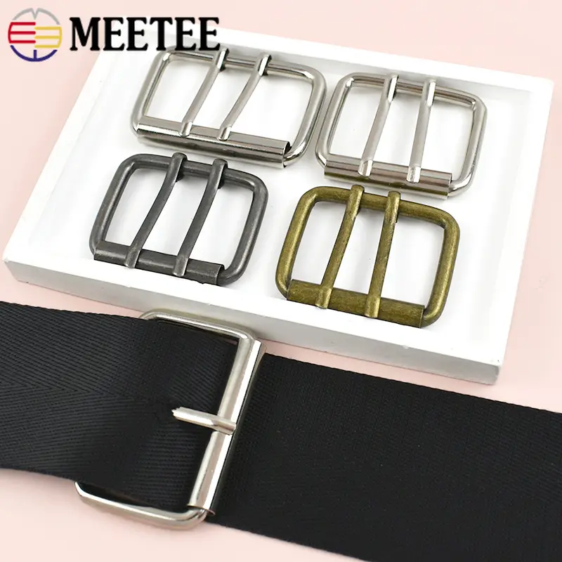 Meetee 2/5Pcs 40/50mm Metal Pin Roller Buckle for Bags Strap Single/Double Belt Head Waistband Adjust Clasp Hardware Accessories