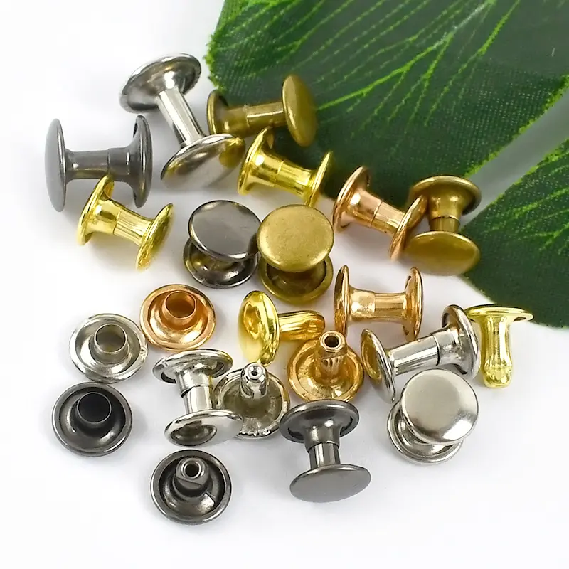 100sets Metal Double Cap Rivet Stud Button Round Nail Rivets Press Snap Buttons for Leather Clothes Bags Shoes Craft Accessories