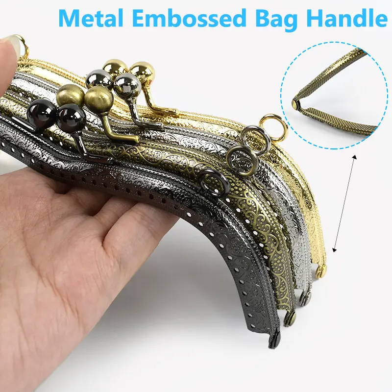 1/2/3/4/5Pcs 19cm Metal Embossed Bag Handle Purse Frame Kiss Clasp Wallet Closure Clip DIY Sewing Bag Accessories