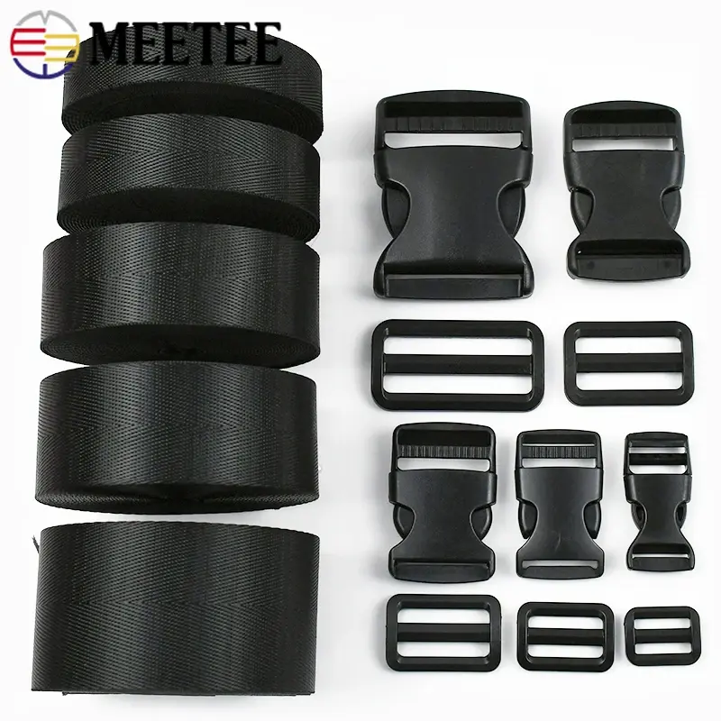 1-5Set 20-50mm Nylon Webbing Band Plastic Backpack Buckle Release Closure Clasp Tri-Glide Slider Ring Hook DIY Dog Collar Craft