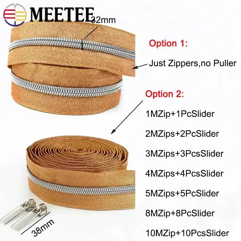 1-10M 5# Nylon Zipper Tape With Zippers Slider for Bag Clothing Coil Zips Pulls Decoration Zip Repair Kit DIY Sewing Accessories