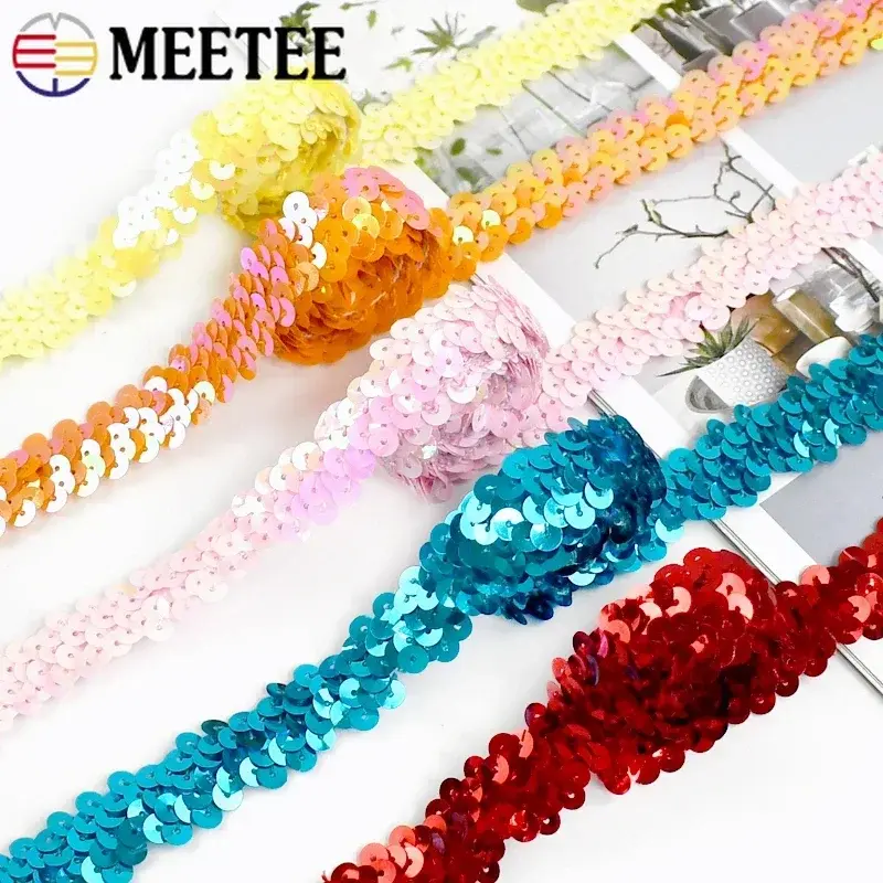 5/10Meters 2cm Sequins Lace Ribbons Colored Elastic Trims For Dance Dress Shoes Decoration DIY Hand Garment Sewing Accessories