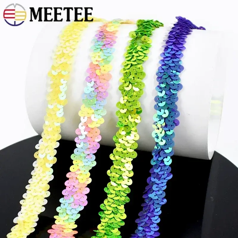 5/10Meters 2cm Sequins Lace Ribbons Colored Elastic Trims For Dance Dress Shoes Decoration DIY Hand Garment Sewing Accessories