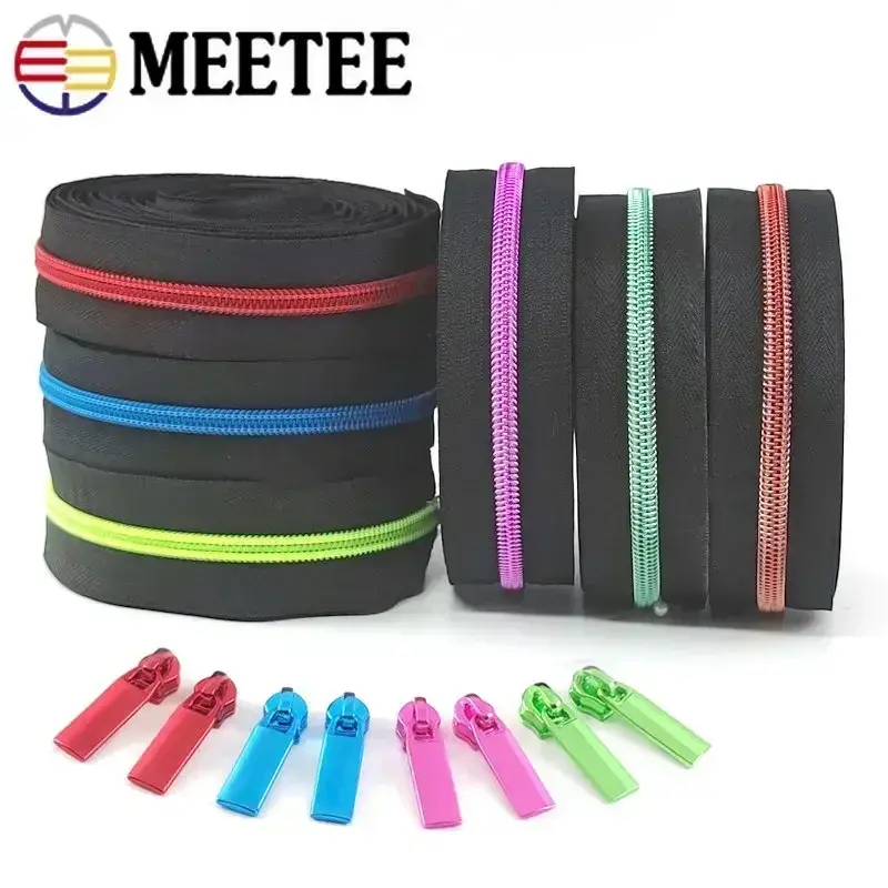 1/2/3/4/5Meters 5# Zippers Tape for Sewing + Zipper Slider Pulls Bag Purse Nylon Zips Heads Repair Closures DIY Accessories