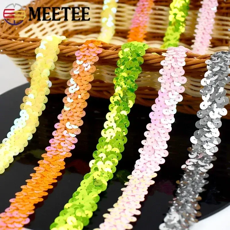 5/10Meters 2cm Sequins Lace Ribbons Colored Elastic Trims For Dance Dress Shoes Decoration DIY Hand Garment Sewing Accessories