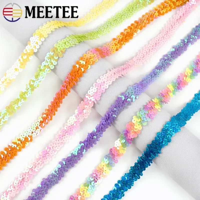 5/10Meters 2cm Sequins Lace Ribbons Colored Elastic Trims For Dance Dress Shoes Decoration DIY Hand Garment Sewing Accessories