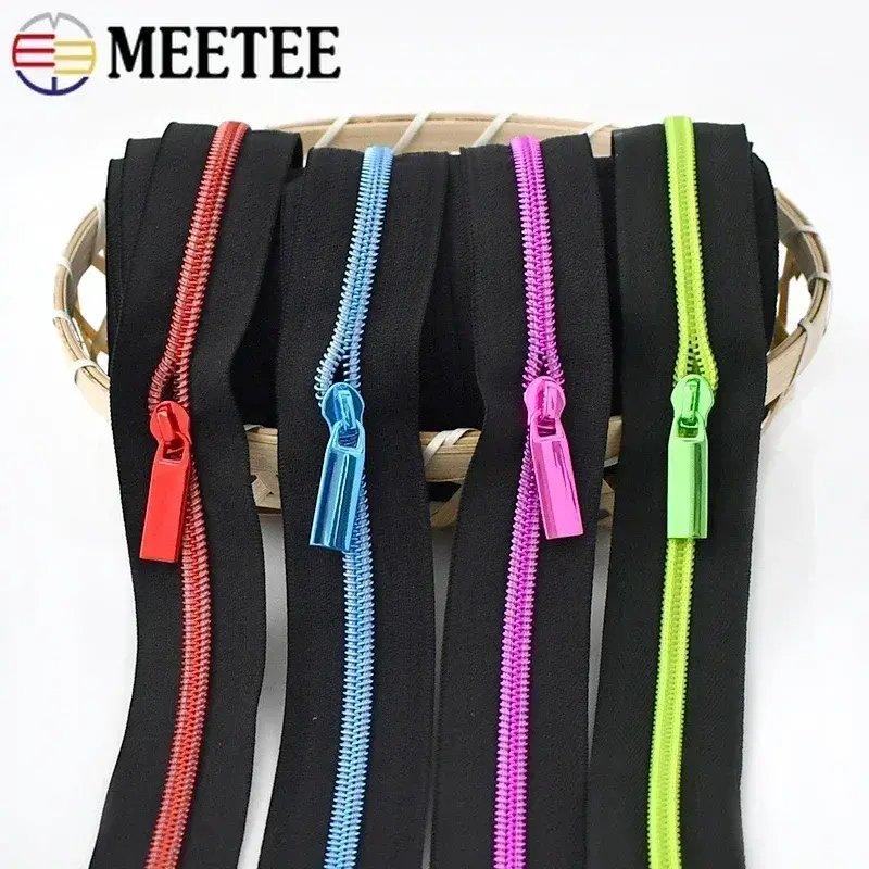 1/2/3/4/5Meters 5# Zippers Tape for Sewing + Zipper Slider Pulls Bag Purse Nylon Zips Heads Repair Closures DIY Accessories