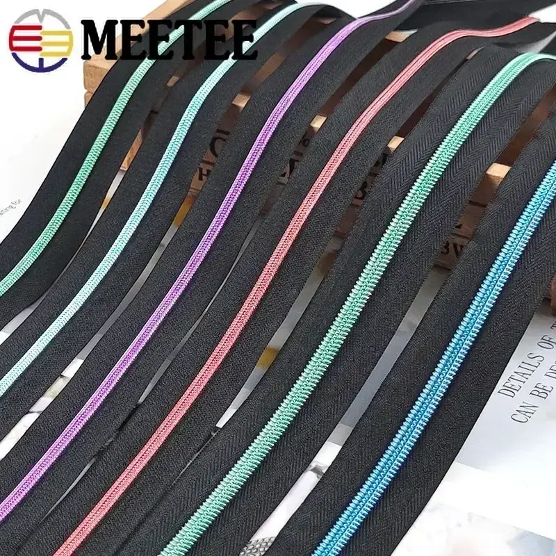 1/2/3/4/5Meters 5# Zippers Tape for Sewing + Zipper Slider Pulls Bag Purse Nylon Zips Heads Repair Closures DIY Accessories