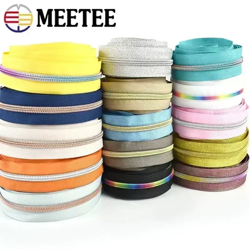 1-5M Meetee 5# Nylon Zipper By The Meter for Sewing Bag Coil Zippers Tapes Jacket Pocket Zips Repair Kit DIY Garment Accessories