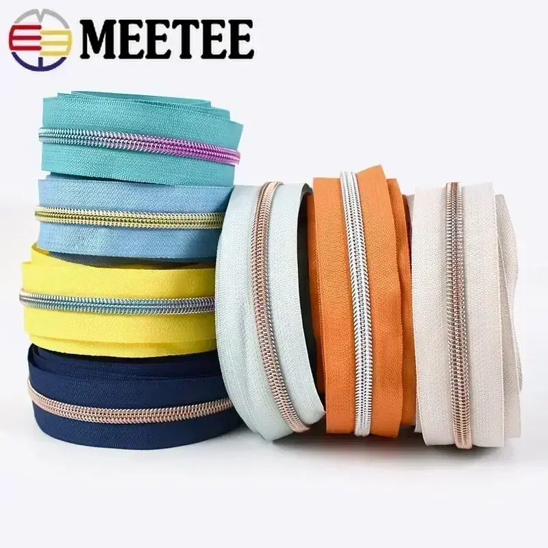1-5M Meetee 5# Nylon Zipper By The Meter for Sewing Bag Coil Zippers Tapes Jacket Pocket Zips Repair Kit DIY Garment Accessories