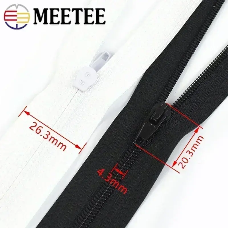 5/10Pcs Meetee 40-300cm 3# Nylon Zipper Black White Open-end Zippers Down Jacket Coat Shoes Auto Lock Zip DIY Sewing Accessories
